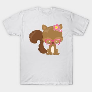 Hipster Squirrel, Squirrel With Glasses, Flowers T-Shirt